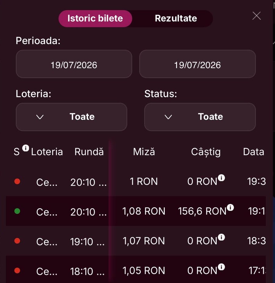 Istoric bilete Cehia, 19/07/2026