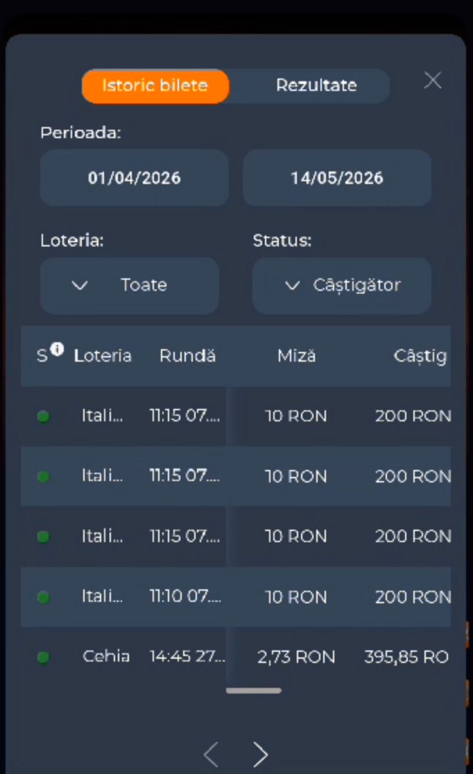 Istoric bilete Italia și Cehia, bilete câștigătoare
