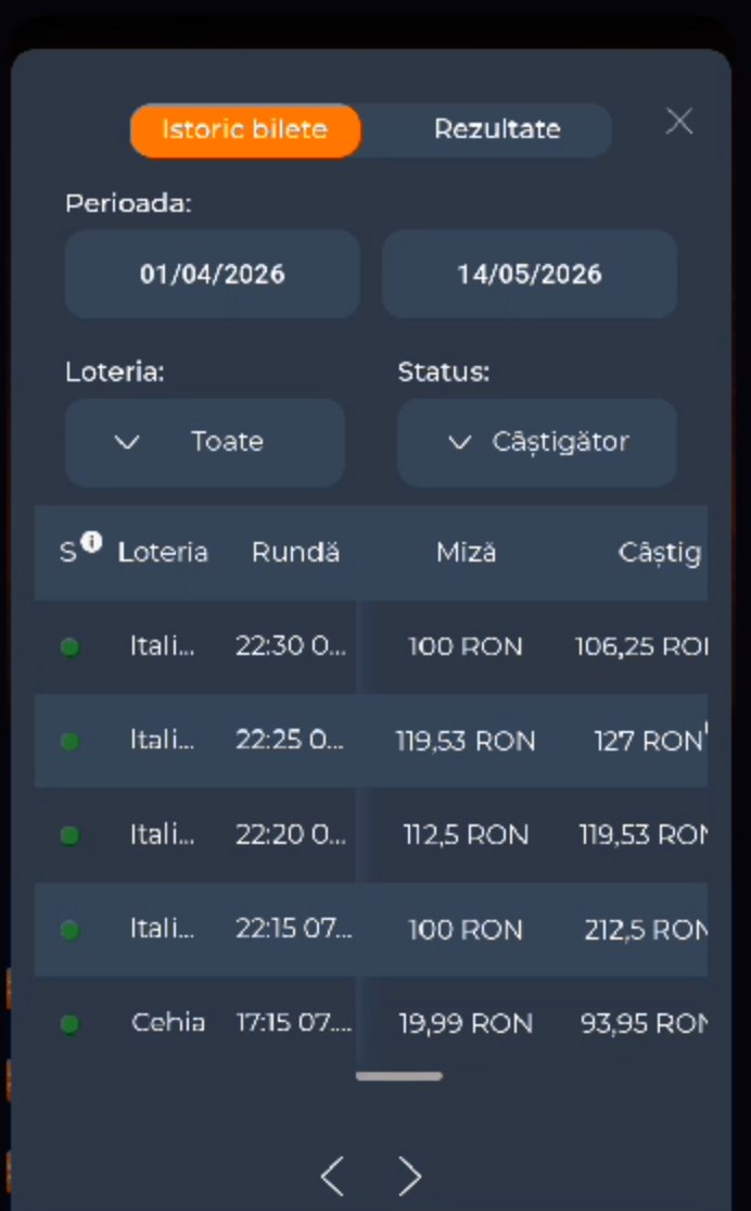 Istoric bilete Italia și Cehia, bilete câștigătoare